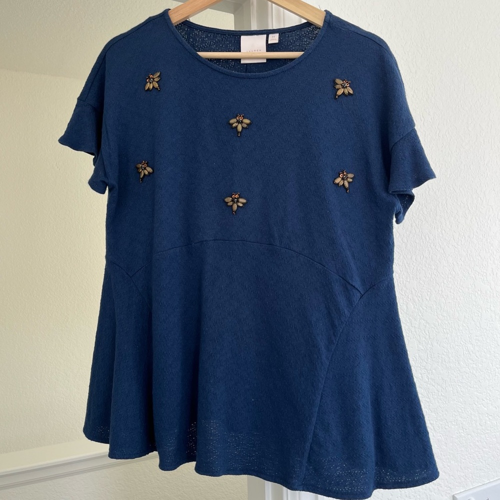 LC Lauren Conrad Bee Mine Embellished Navy Top
